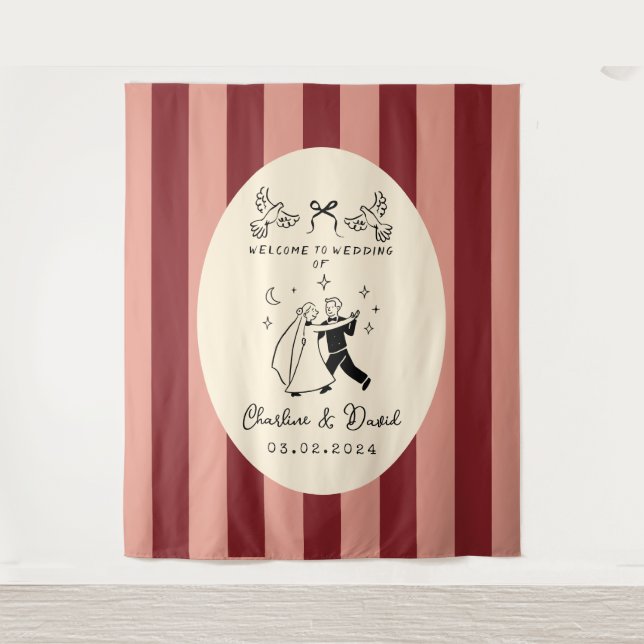 Tenture Panneau de bienvenue de mariage à la main gribouil (Devant)