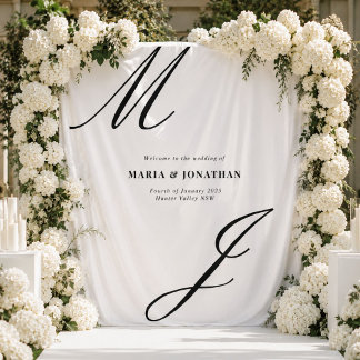 Tenture Panneau de bienvenue de mariage moderne noir et bl