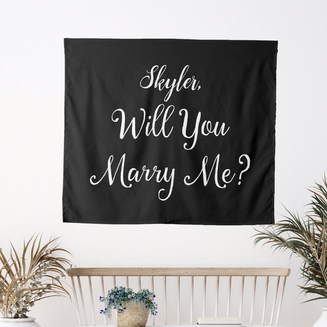 Tenture Panneau de Proposition Nom Noir et Blanc Voulez-Vo (Proposal Sign Name Black White Will You Marry Me? Tapestry
)