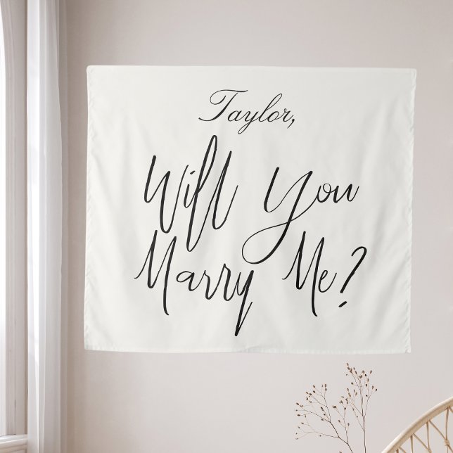 Tenture Panneau de proposition personnalisé avec nom coule (Proposal Sign Custom Name Light Cream Marry Me Tapestry
)