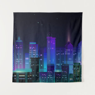 Tenture Panorama de la ville de nuit avec lumière néon sur