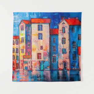 Tenture Panorama de rue avec maisons colorées. Impression