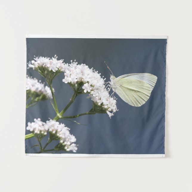 Tenture Papillon Blanc Sur Des Fleurs (Devant (Horizontal))