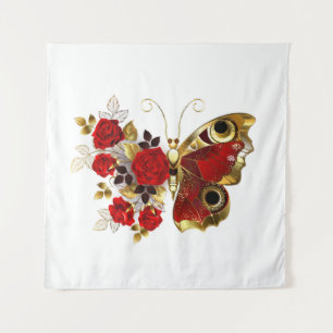 Tenture Papillon de fleurs rouges aux roses rouges