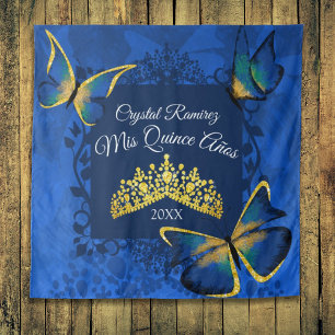 Tenture Papillon Or Bleu, Fond de Quinceanera Couronne
