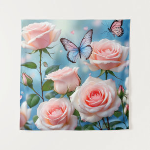 Tenture Papillon Sur Fleur Rose