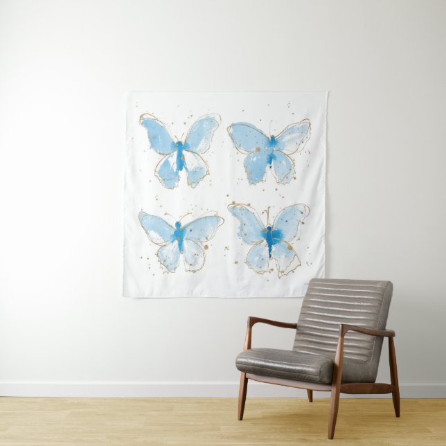 Tenture Papillons bleu Watercolor (En situation (horizontale))