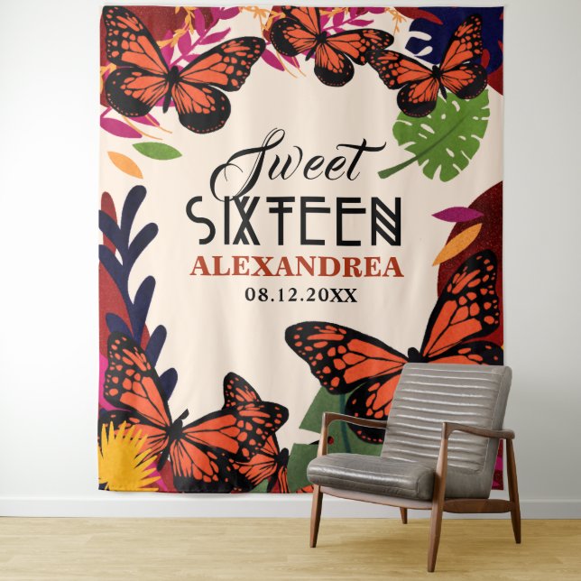 Tenture Papillons de sweet sixteen Floral Fond de photo (En situation)