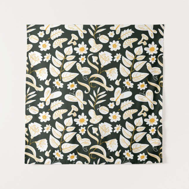 Tenture Papillons & Fleurs : Motif d'été Doodle. (Devant)