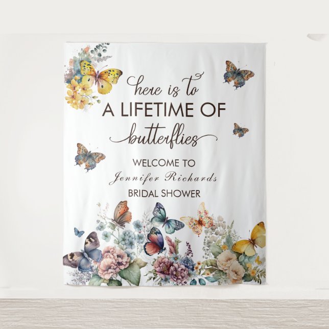 Tenture Papillons Floral | Fête des mariées de bienvenue (Devant)