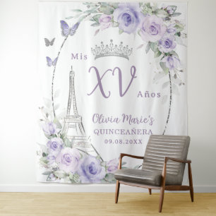 Tenture Papillons floraux pourpres Eiffel Paris Quinceañer