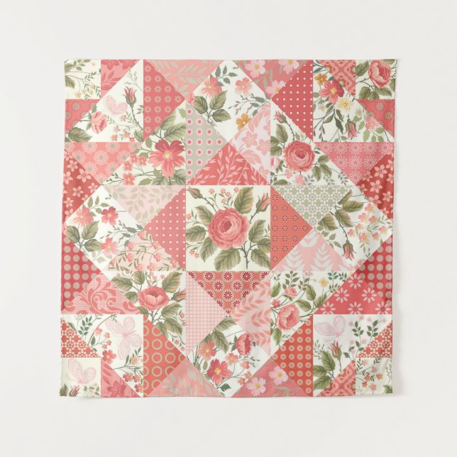 Tenture Papillons rose Patchwork sans couture (Devant)