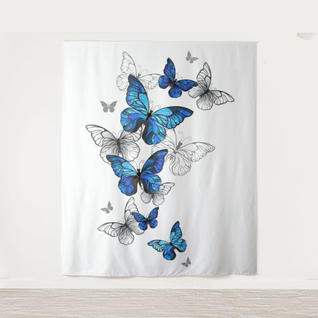 Tenture Papillons volants bleus Morpho (Devant)