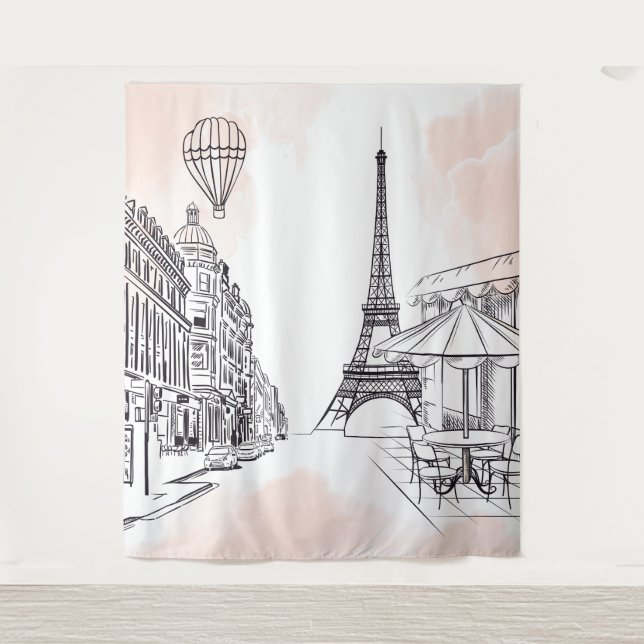 Tenture Paris backdrop pink french party banner birthday (Devant)