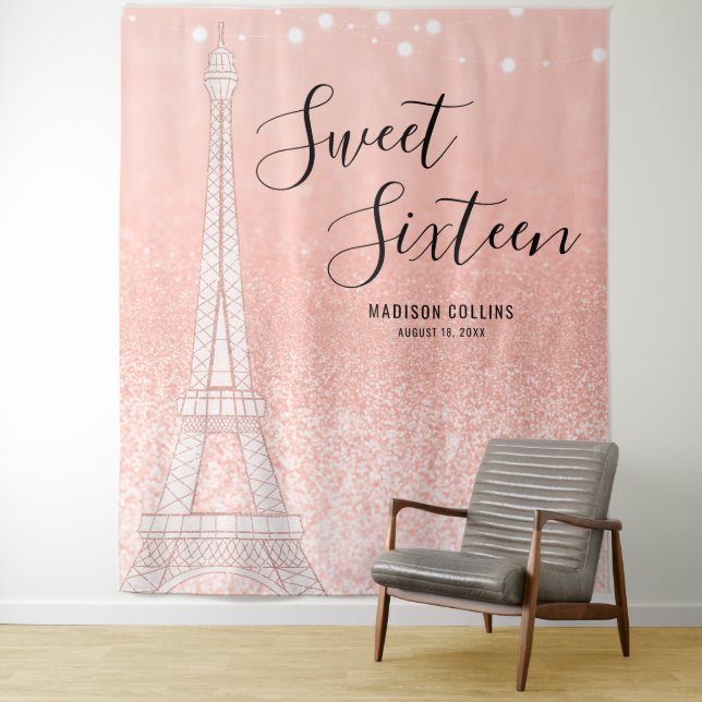 Tenture Paris Rose Gold Parties scintillant Lights Sweet 1 (En situation)