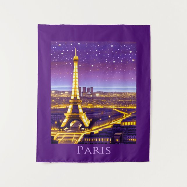 Tenture Paris sous un ciel étoilé violet (Devant)
