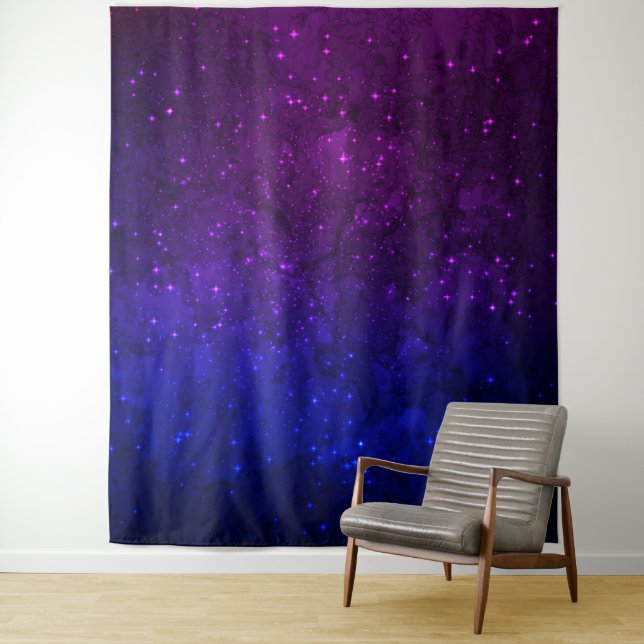 Tenture Parmi les étoiles dans la Galaxie bleue et violett (En situation)