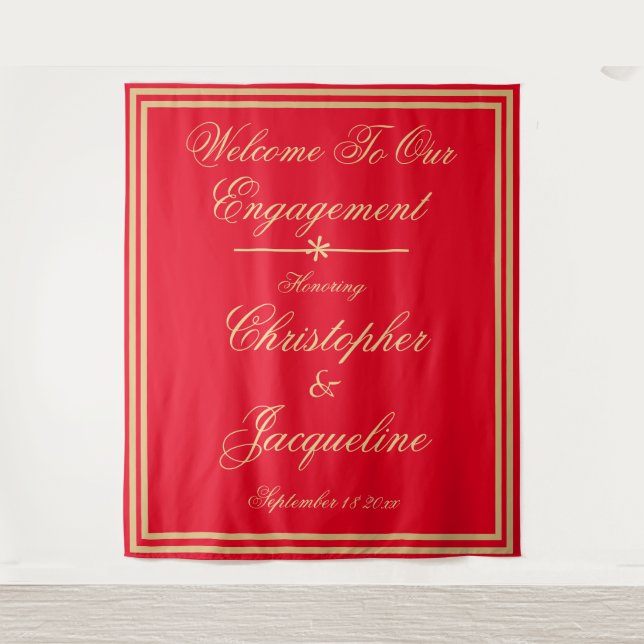 Tenture Partie d'engagement Chic PhotoBooth Red Gold fond (Devant)