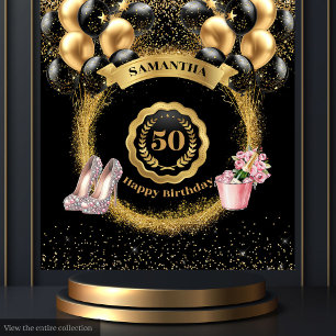Tenture Parties scintillant d'or Ballons noirs 50e Anniver