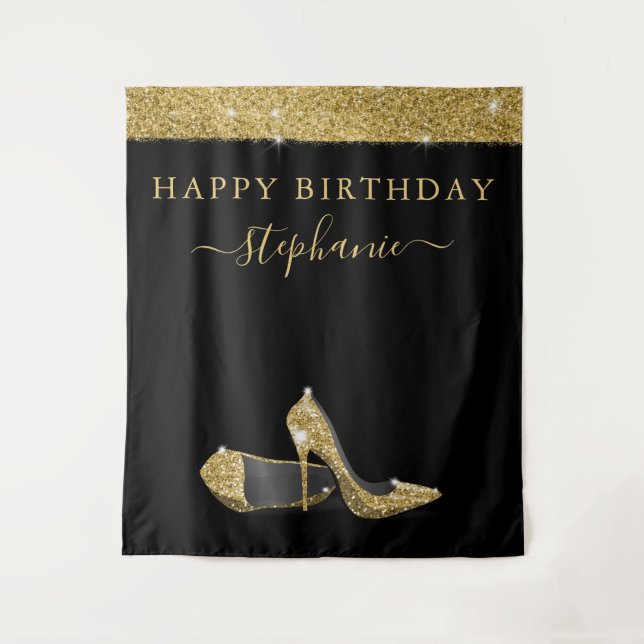 Tenture Parties scintillant d'or talons hauts Anniversaire (Devant)