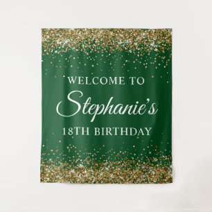 Tenture Parties scintillant d'or Vert foncé 18e anniversai