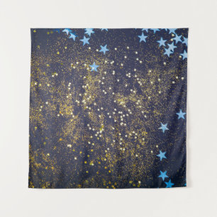Tenture Parties scintillant dorée et étoiles bleues scinti
