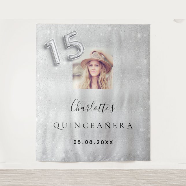 Tenture Parties scintillant en argent photo Quinceanera bi (Devant)