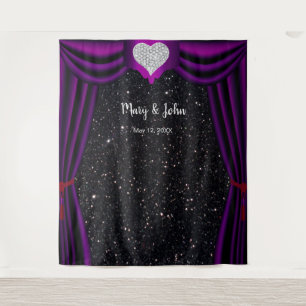Tenture Parties scintillant noire Diamond Coeur Purple Rid