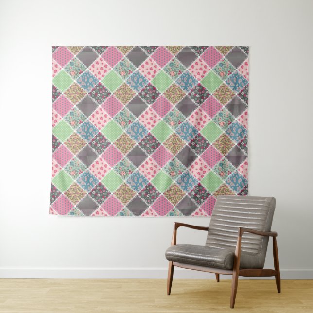 Tenture Pastel Floral Quilt Carré (En situation (horizontale))