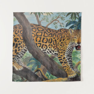 Tenture Pastel jaguar : dessin de la jungle.