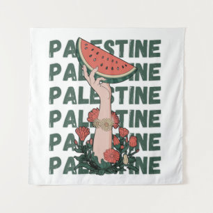 Tenture pastèque, fleurs et palestine Texte Répéter