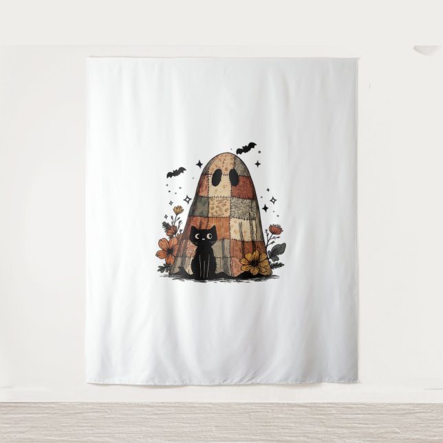 Tenture Patchwork Halloween Ghost chat noir Essential T-Sh (Devant)
