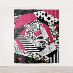Tenture patchwork rouge, populaire, patchwork lancer oreil
