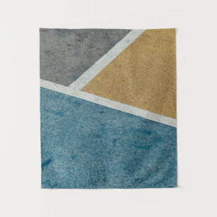 Tenture Pavé peint gris, jaune et bleu