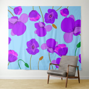 Tenture Pavot Lilac sur arrière - plan bleu pâle