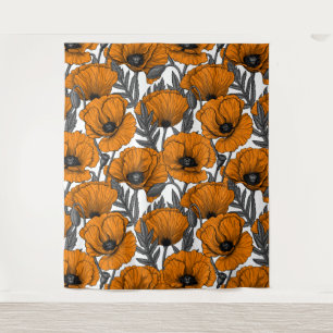 Tenture Pavot orange sur blanc