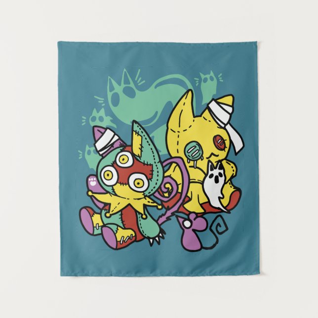 Tenture Paw-sitively Frightful | Monstrous Cats Halloween  (Devant)