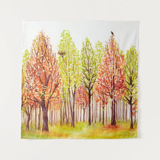 Tenture Paysage aquarelle avec arbres d'automne (Devant)