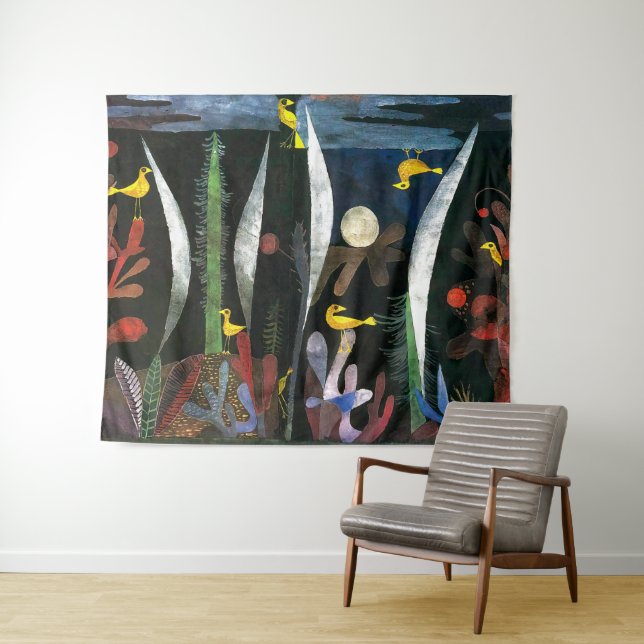 Tenture Paysage aux oiseaux jaunes | Paul Klee | (En situation (horizontale))