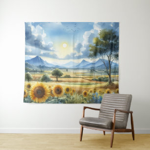 Tenture Paysage de l'aquarelle des tournesols