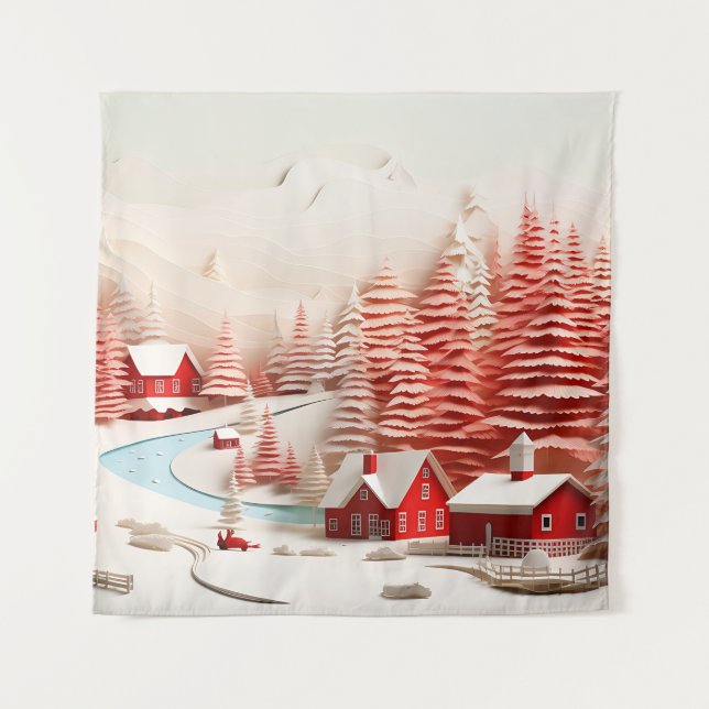 Tenture Paysage d'hiver scandinave en 3D (Devant)