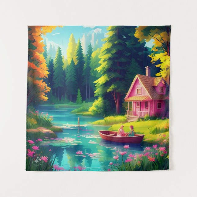 Tenture Paysage naturel avec gîte rose (Devant)