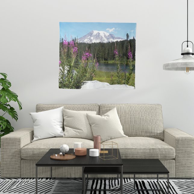 Tenture Paysage Pittoresque du Mont Rainier et Fleur sauva (In Situ (Sofa))