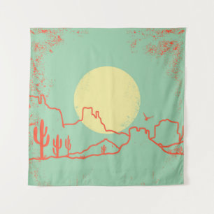 Tenture Paysage vintage du désert avec Cactuses et Canyon.