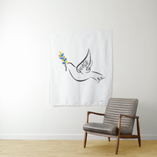 Tenture Peace Dove with/ Olive Branch en Ukraine Drapeaux