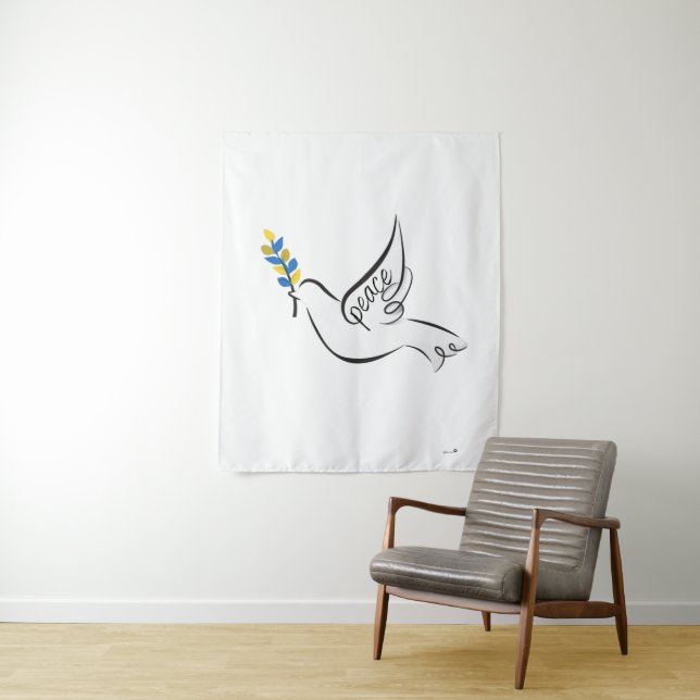 Tenture Peace Dove with/ Olive Branch en Ukraine Drapeaux  (En situation)