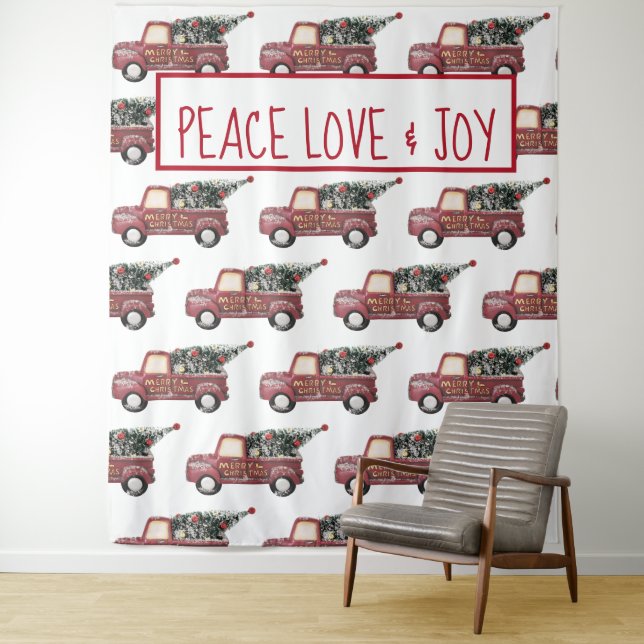 Tenture Peace Love & Joy Toy Camion Joyeux Noël (En situation)