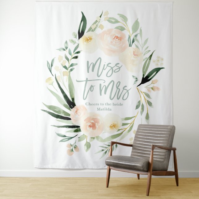 Tenture Peach green floral nuptiale douche Mlle à Mme (En situation)
