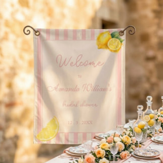 Tenture Peach Lemon Stripes Bridal Shower Welcome Sign
