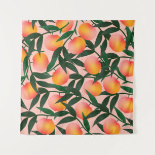 Tenture Peach motif sur arrière - plan rose. Fruit à main